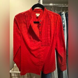 J. Crew Red Blouse with Blue Dots